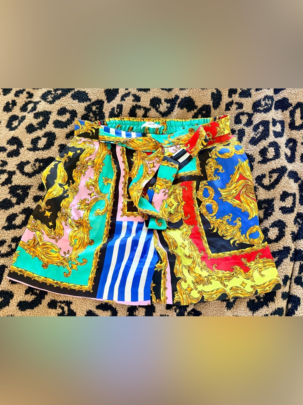 Mango Vibrant Multicolor Baroque Print satin Shorts
